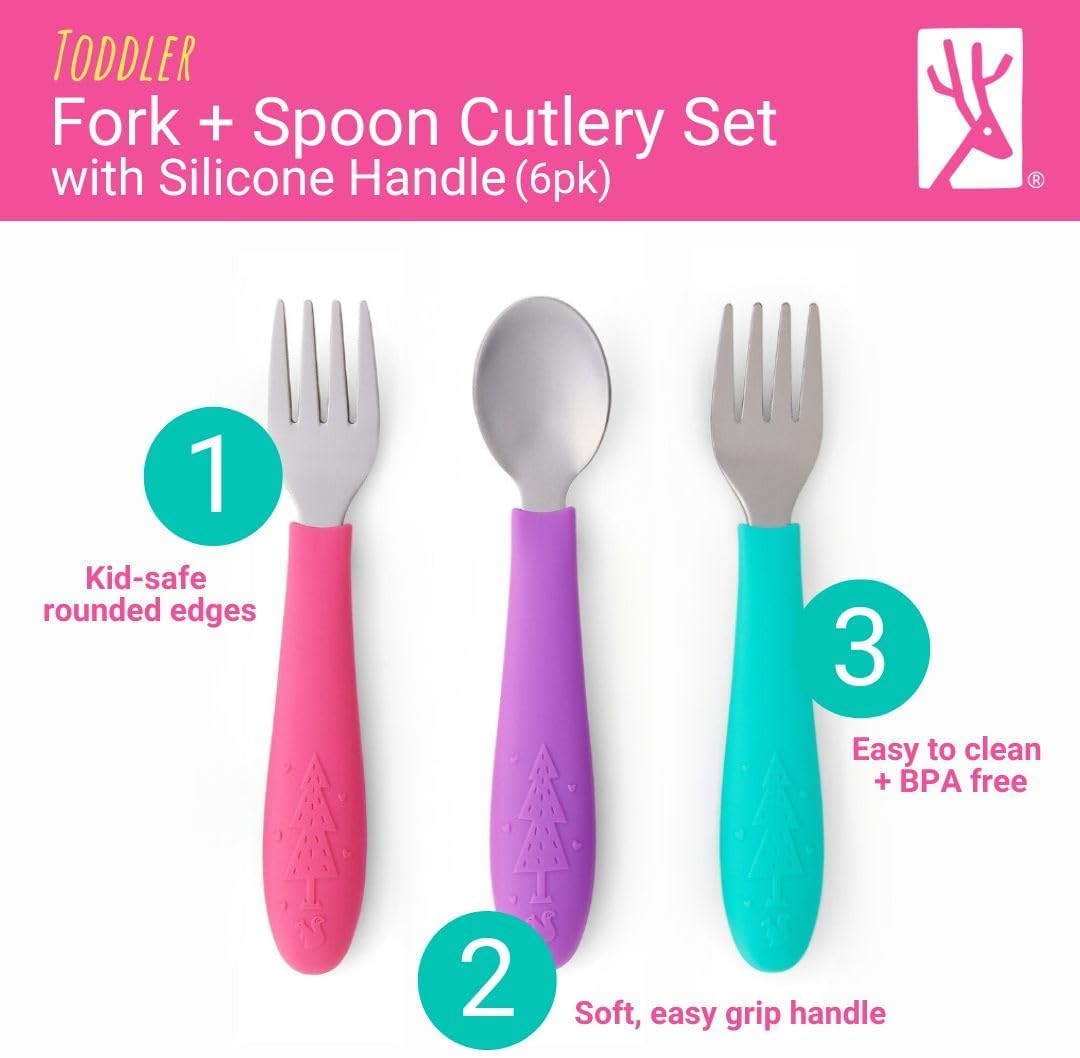 Elk and Friends Baby/Toddler Silverware with Silicone Handles | 6pcs