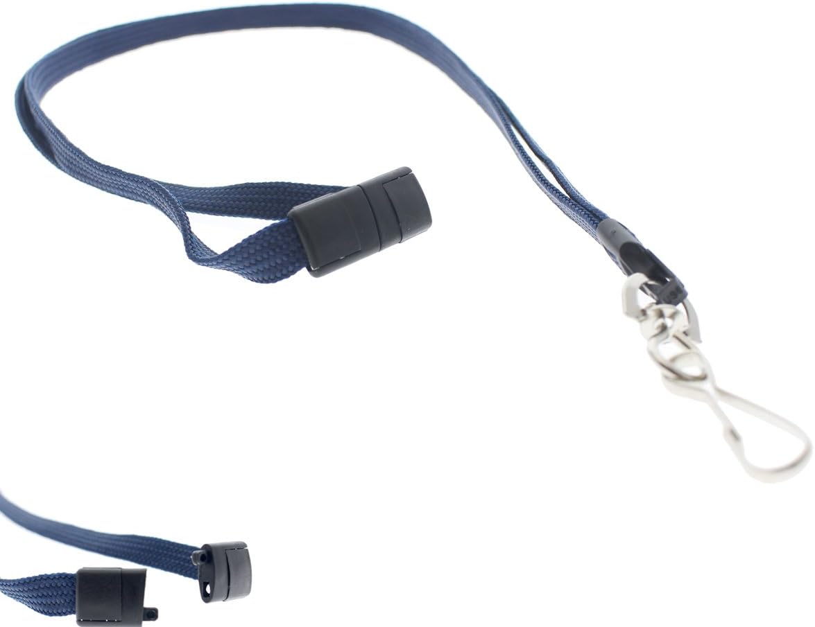 Bulk 100 Pack - Premium Flat Breakaway Lanyards for ID Badges & Badge Holders - 3/8" Wide Woven Safety Lanyard with Metal Swivel Hook for Teachers, Students, Cruise, Office (Navy Blue)