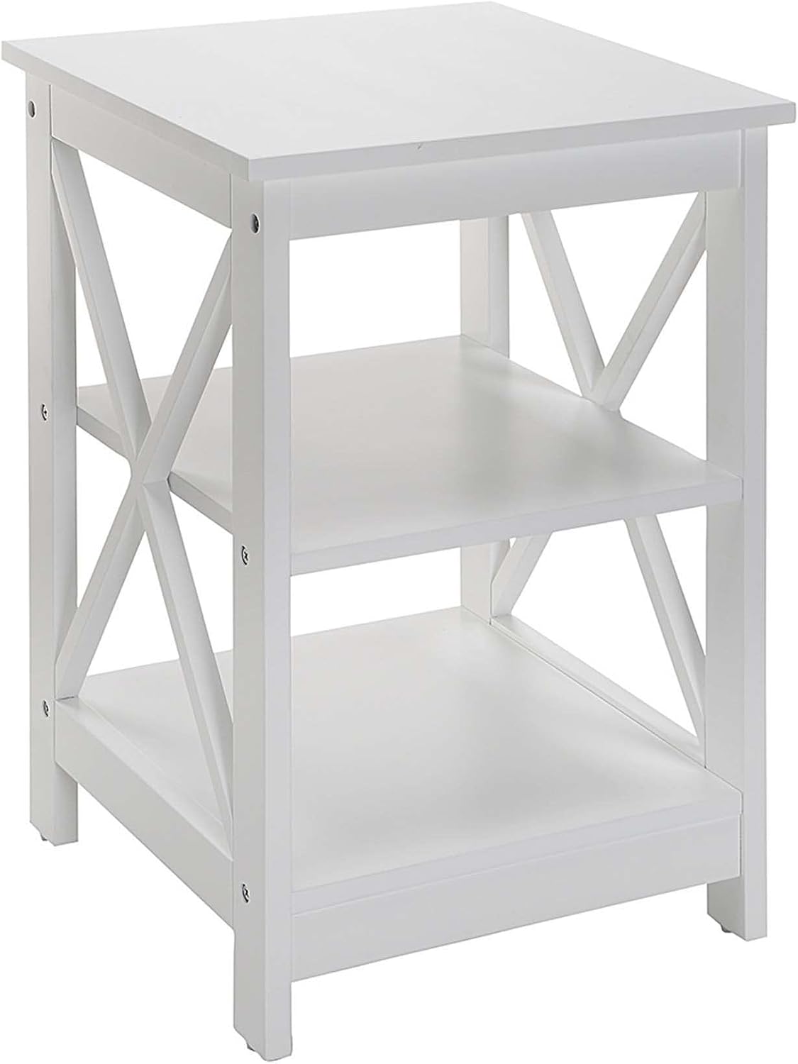Convenience Concepts Oxford End Table 15.75" - Modern Living Room Table with Storage Shelves, Transitional Nightstand Side Table for Home Decor and Display, White