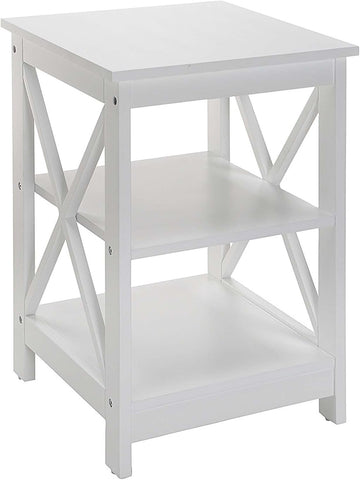 Convenience Concepts Oxford End Table 15.75" - Modern Living Room Table with Storage Shelves, Transitional Nightstand Side Table for Home Decor and Display, White