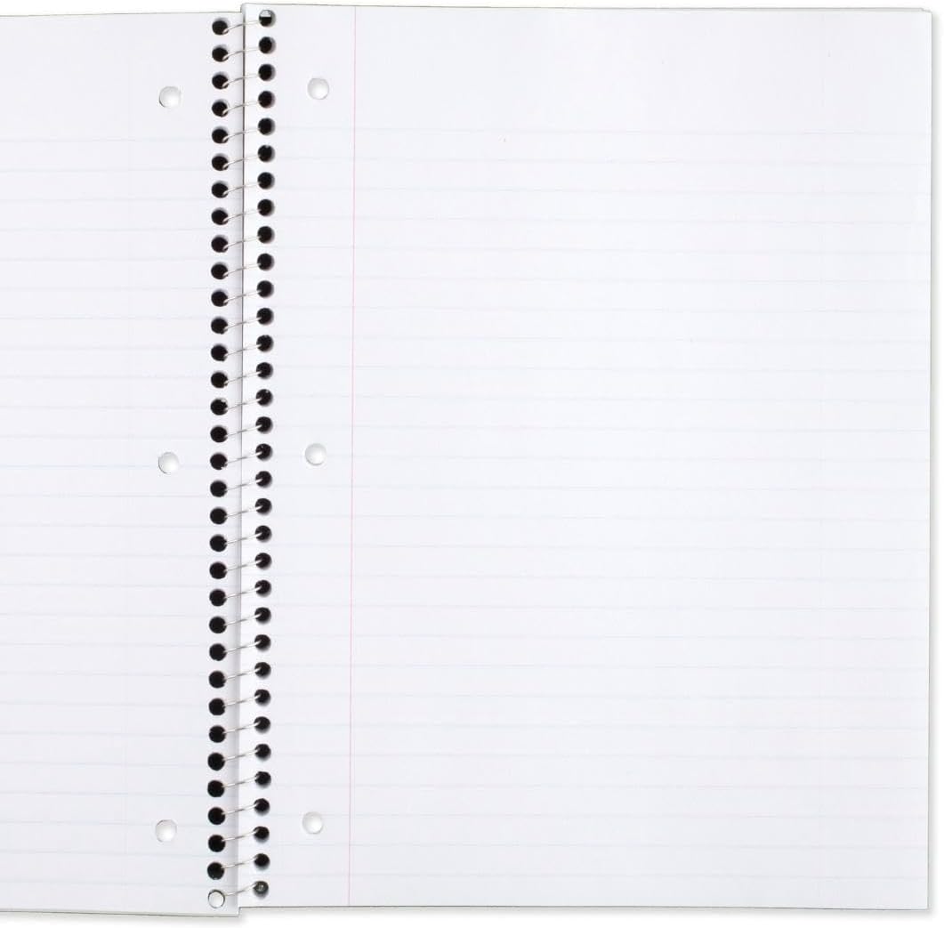 Mead Spiral Notebook, 6 Pack, 1 Subject, Wide Ruled Paper, 7-1/2" x 10-1/2", 70 Sheets per Notebook, Colors Will Vary (930201-ECM25)