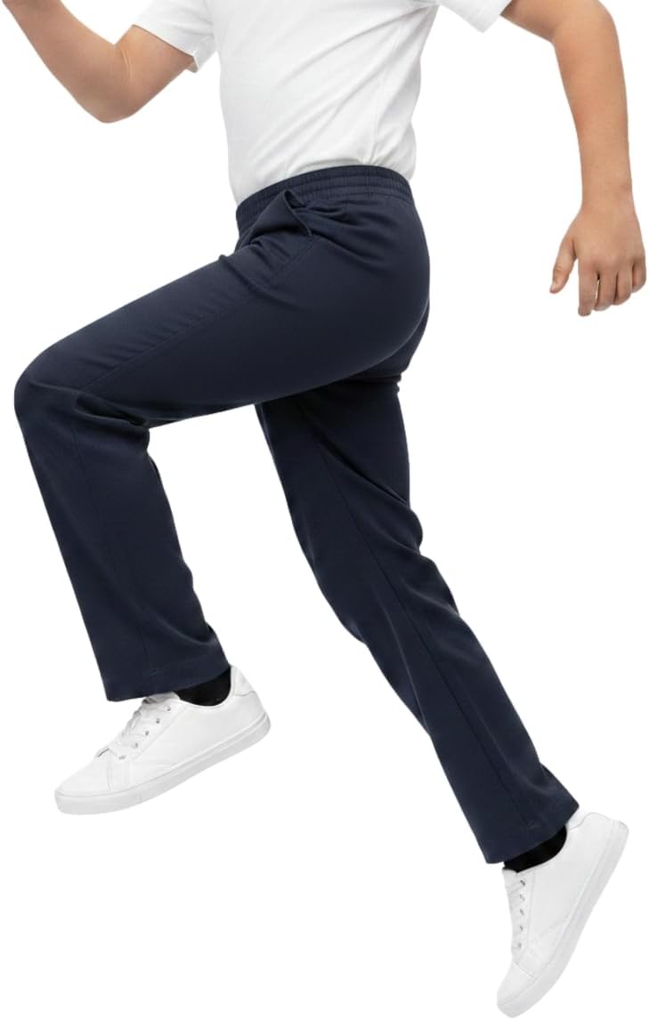 unik Boys Uniform Pants, Pull-On Elastic Waist School Trousers for Kids, Comfort Twill Pants with Pockets, Size 4-16