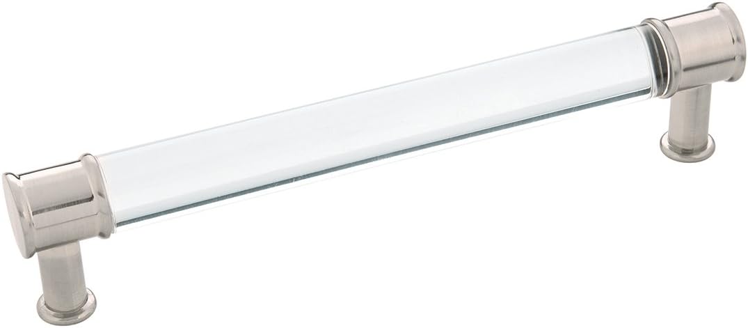 Hickory Hardware 1 Pack Solid Core Kitchen Cabinet Pulls, Luxury Cabinet Handles, Doors & Dresser Drawers, 6-5/16 Inch (160mm) Hole Center, Crysacrylic with Satin Nickel, Midway Collection