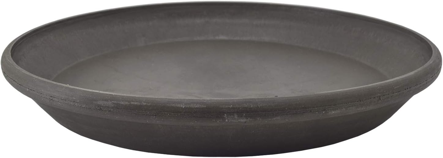 PSW Pot Collection AP35DC 14-inch Plastic/Stone/Wood Composite Plant Saucer Drip Tray – No Drainage Hole (Drillable), Indoor/Outer Water Tray, Dark Charcoal