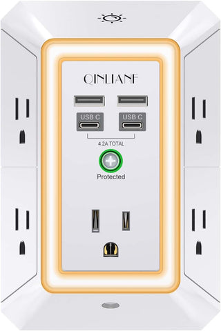 Surge Protector, QINLIANF 5 Outlet Extender with 4 USB Ports(2USB-C)