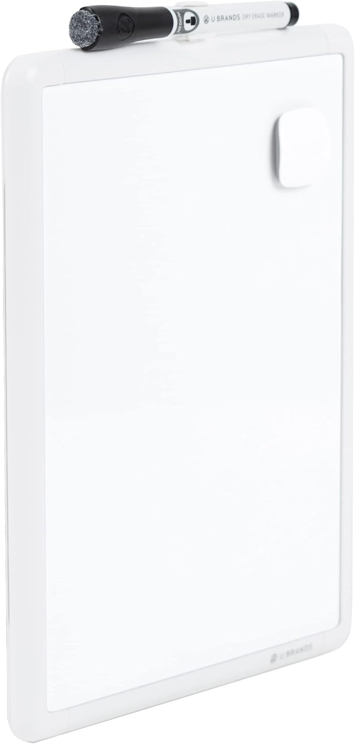 U Brands Contempo Magnetic Small Whiteboard, 8.5” x 11”, White Modern Frame, Mini White Board for Students, Fridge and Locker Dry Erase Board, Includes Marker & Magnet