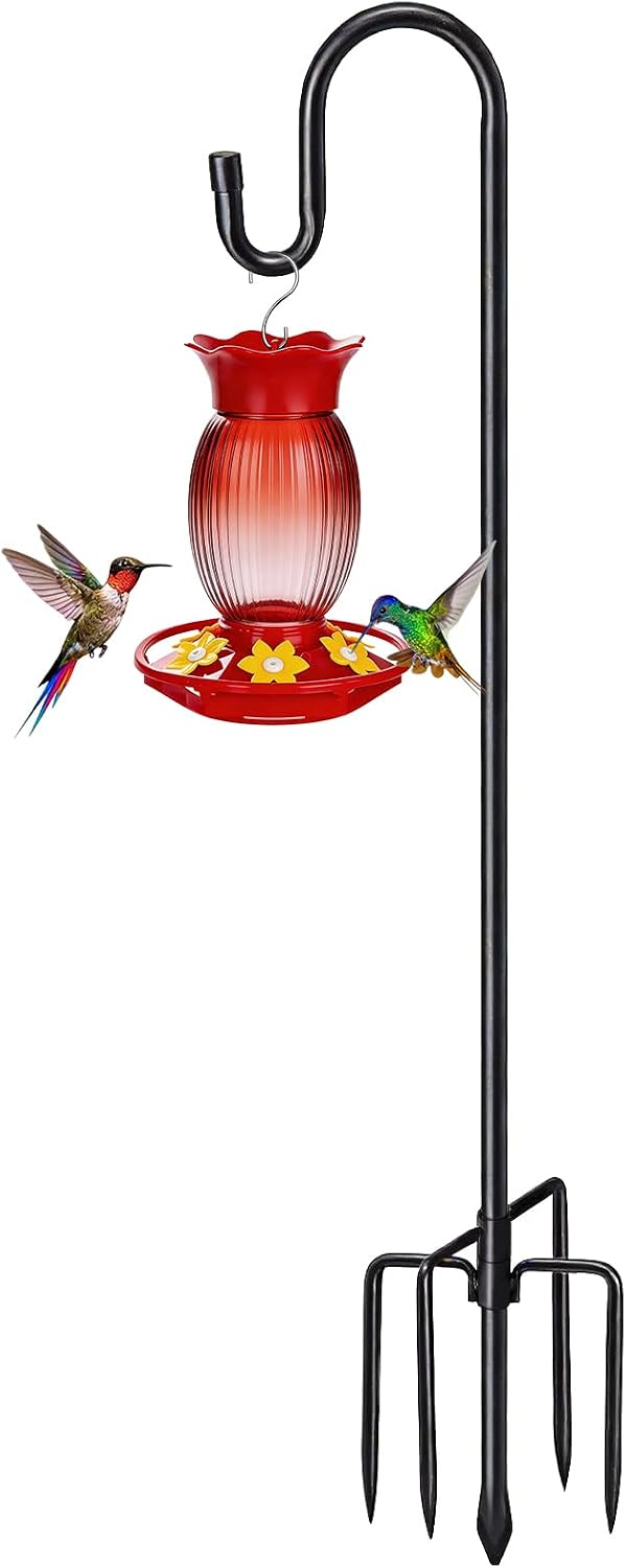 46" Heavy Duty Shepherds Hooks for Outdoor, Bird Feeder Pole with 5 Prong Base, Adjustable Height Shepherds Hook for Hummingbird Feeder, Bird Feeder, Plant, Wind Chimes,Lanterns,Wedding Decor (1 Pack)