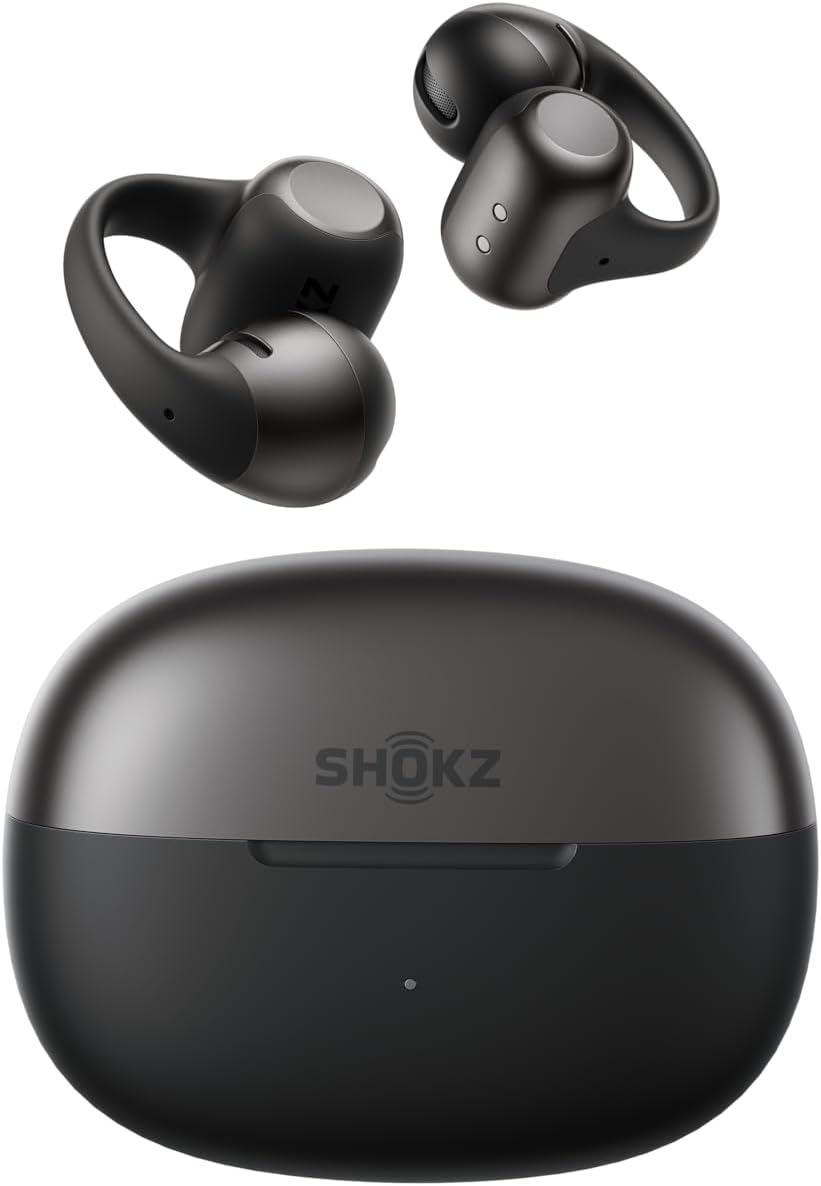 SHOKZ OpenDots 2 Open-Ear Clip-On Earbuds, Black, Dolby Audio, 3 Mics