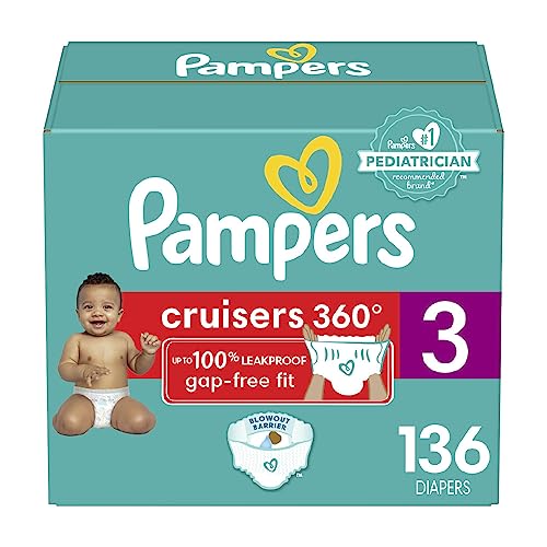 Pampers Cruisers 360 Diapers - Size 3, 136 Count, Pull-On Disposable Baby Diapers, Gap-Free Fit