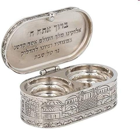 Jewish Shabbat Travel Candle Holders - Jerusalem Candlesticks - Judaica Nickel