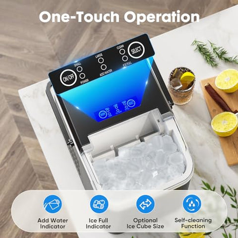 OLIXIS Portable Countertop Ice Machine Maker with Handle, Bullet Ice, 9 Cubes in 6 Mins, 26.5lbs/24Hrs, Self-Cleaning, Black