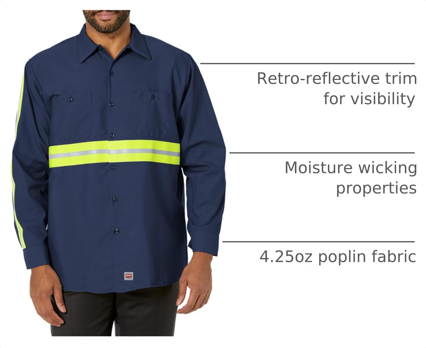 Red Kap mens Long Sleeve Enhanced Visibility Industrial Work Shirt