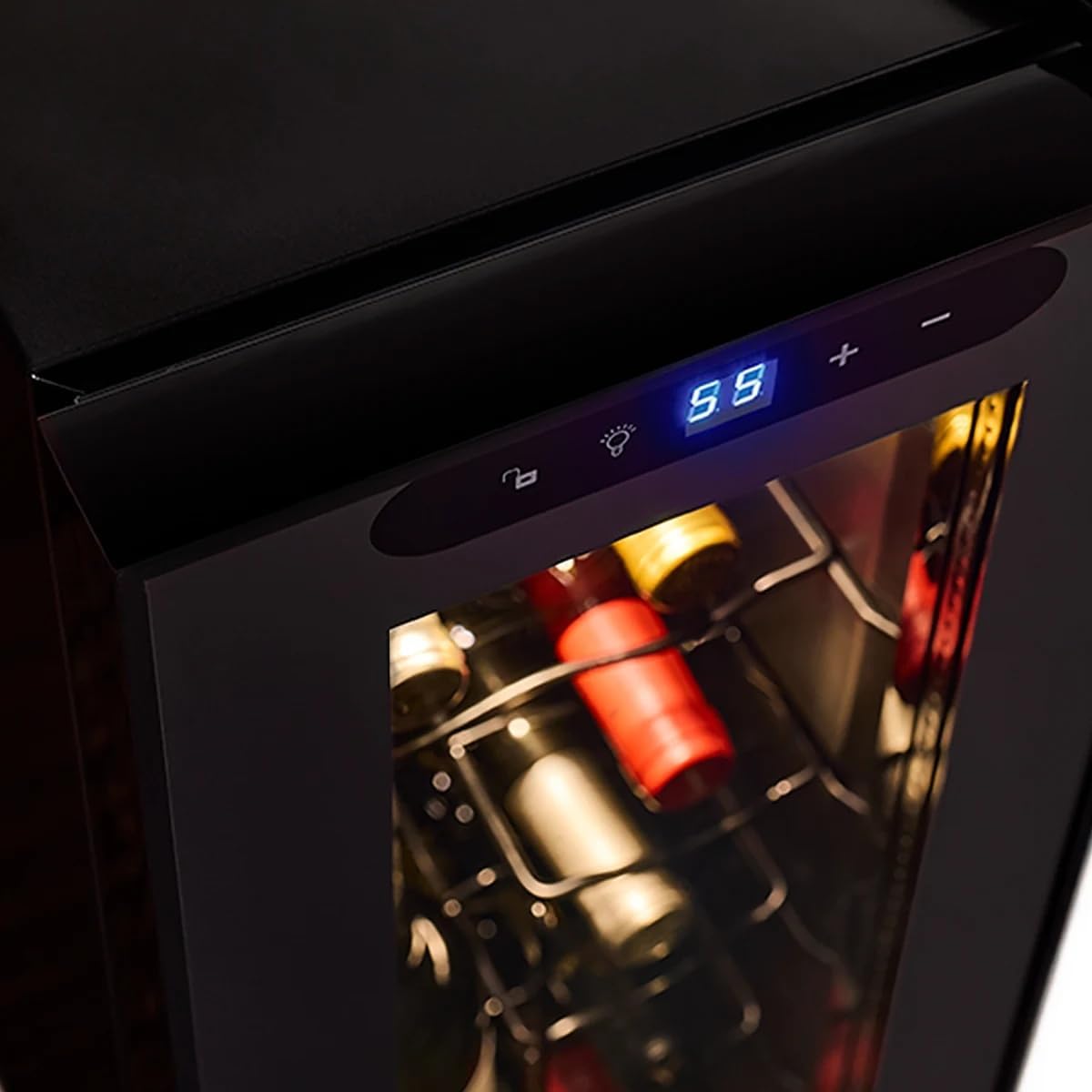 Wine Enthusiast 12-Bottle Slimline Wine Cooler - Energy Efficient Freestanding Wine Refrigerator - Upright Bottle Storage, Adjustable Thermostat, Digital Touchscreen (20.3” x 10.4" x 25.4”)