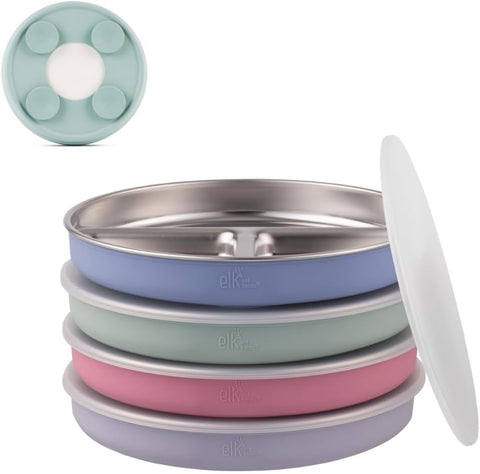 Elk and Friends Kids/Toddler 7.8" Stainless Steel Divided Plate + Lid | 4pk