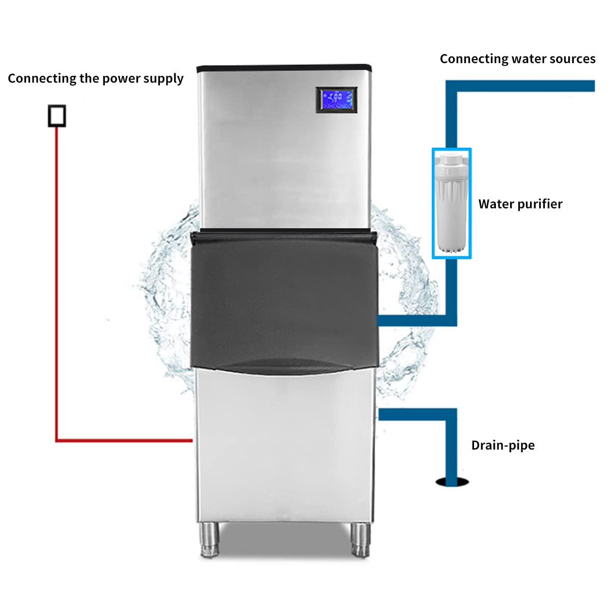 Commercial Ice Maker Machine 700Lbs/24H, 440Lbs Storage Bin, 342 Clear Ice Cubes in 8-15 Mins, Stainless Steel Commercial Ice Machine with Auto Cleaning for Restaurant Bar Cafe Hotel