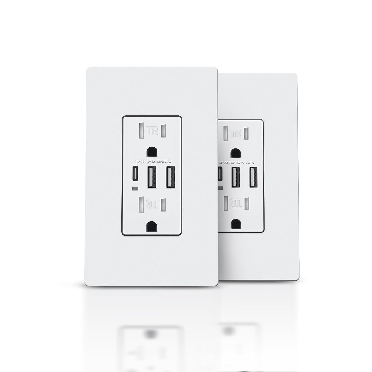 TOPELER 6.0A USB Power Outlet, 15A TR Receptacle with USB-C/A Ports, 2 Pack