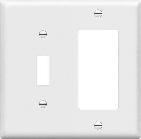 Enerlites 2-Gang Toggle and Decorator/GFCI Combination Wall Plate, White