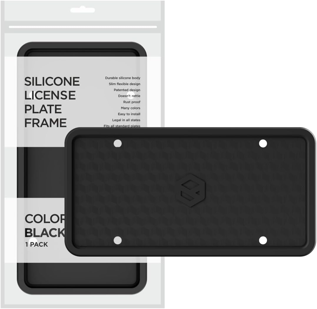 Rightcar Solutions Car Plate Frame, Silicone License Plate Frame, Rust-Proof Rattle-Proof Weather-Proof License Plate Holder for Front or Rear, Black, 1 Pack