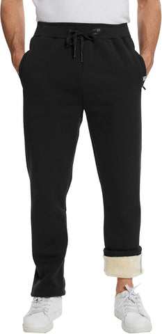 Flygo Men's Fleece Pants Winter Warm Joggers Pants Active Sherpa Lined Sweatpants