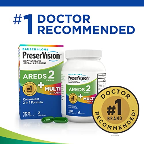 PreserVision AREDS 2 + Multivitamin 2-in-1 Eye Contains Vitamin C D E & Zinc Softgels Packaging May Vary, 100 Count