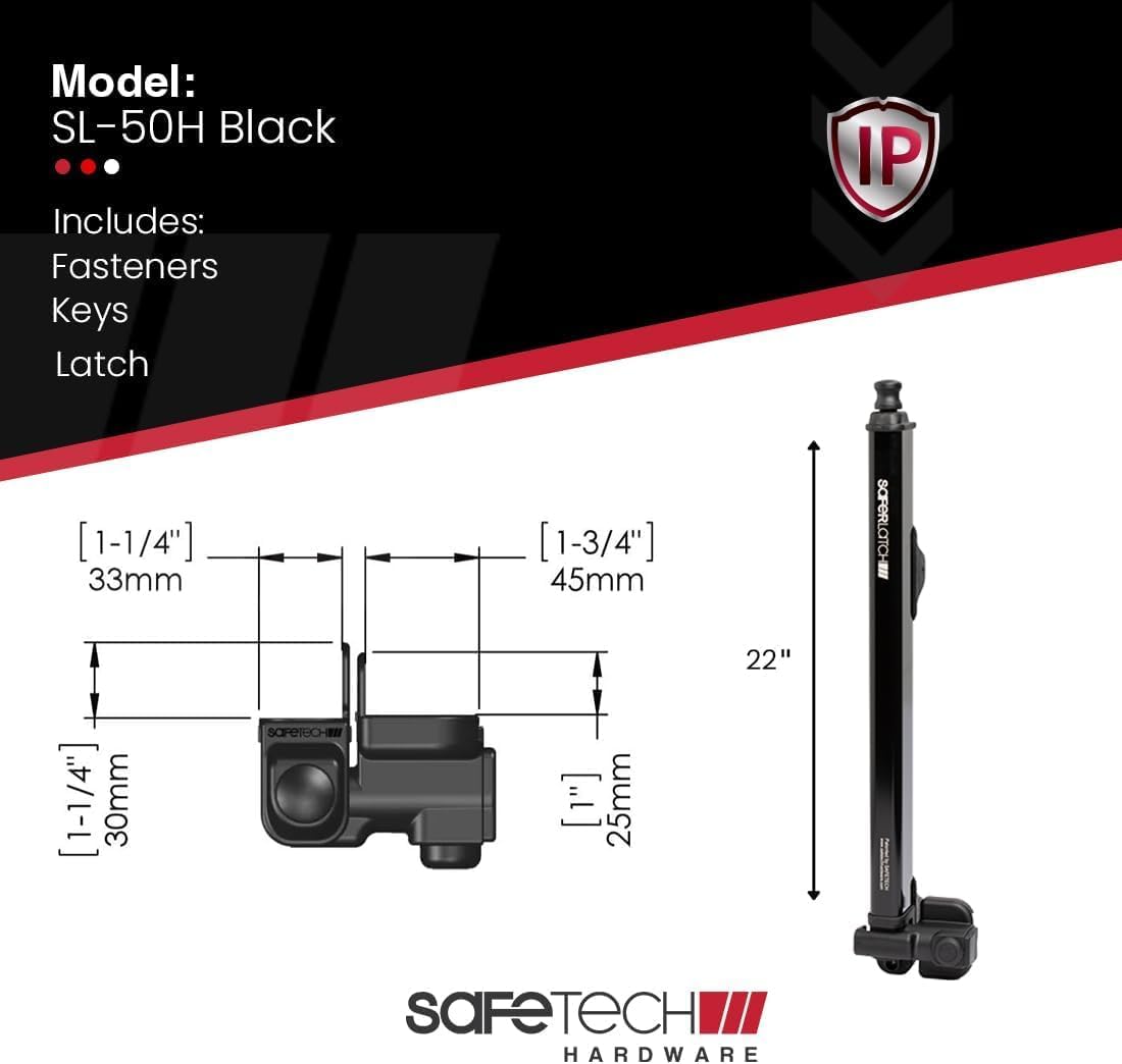 Safetech Hardware Magnetic Top Pull Gate Latch | Key Lockable Vertical Pull Gate Lock | Pool & Child Safety Gate Hardware | Kid & Pet Protection | Any Sqaure Post | SL-50H - 22” H Black