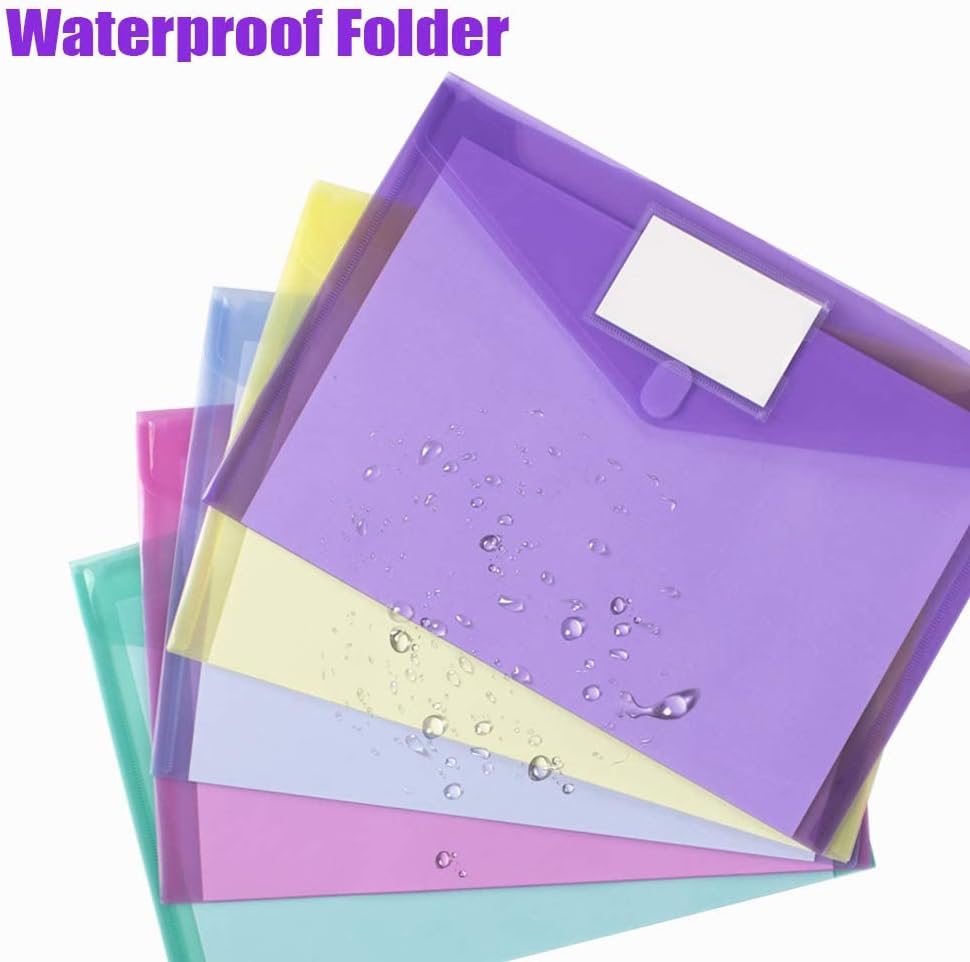 Sooez 24 Pack File Folders, Clear Poly Envelopes Plastic Folders A4 Pouch
