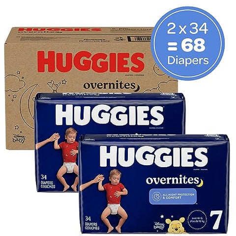 Overnight Diapers Size 7 (41+ lbs), 68 Ct, Huggies Overnites Nighttime Baby Diapers