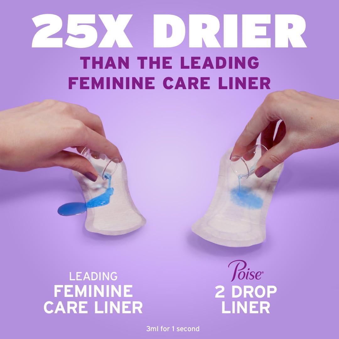 Poise Daily Liners, Incontinence Panty Liners, 2 Drop, 48 ct