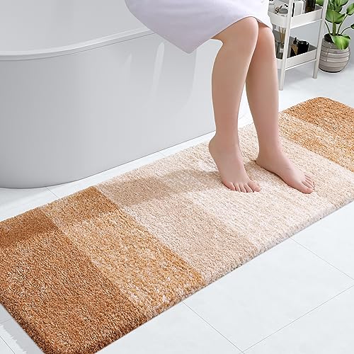 OLANLY Bathroom Rug Mat 59x20, Extra Soft and Absorbent Microfiber Bath Rugs, Non-Slip Plush Shaggy Bath Carpet Runner, Machine Wash Dry, Bath Mats for Bathroom Floor, Tub and Shower, Beige