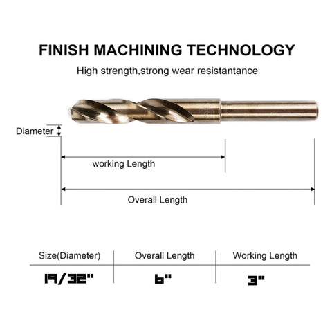 Narwhal 19/32" Cobalt Drill Bits - 3 Pack - 6" Length - M35 Cobalt, Perfect for Metal, Stainless Steel, Cast Iron & More! Includes Storage Case
