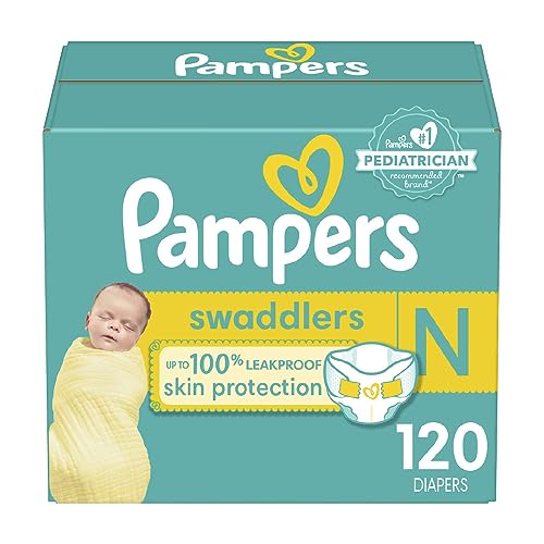 Pampers Swaddlers Diapers Newborn - Size 0, 120 Count, Ultra Soft Disposable Baby Diapers