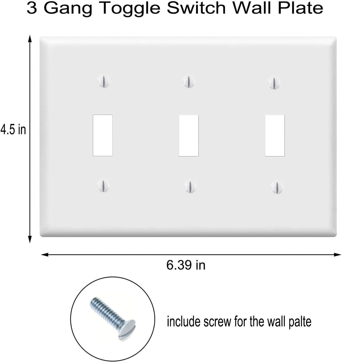 ZEFTV Toggle Light Switch Wall Plates 3-Gang Switch Electrical Cover Plate Unbreakable Thermoplastic Faceplate, White (4 Pack)