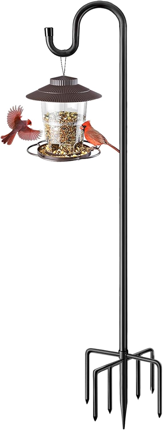 ANIDEER 84" Shepherds Hooks for Outdoor, Heavy Duty Bird Feeder Pole with 7 Prongs Base for Hanging Lantern, Hummingbird Feeder, Plant Baskets, Shepherds Hook for Bird Feeders for Outside, 1 Pack