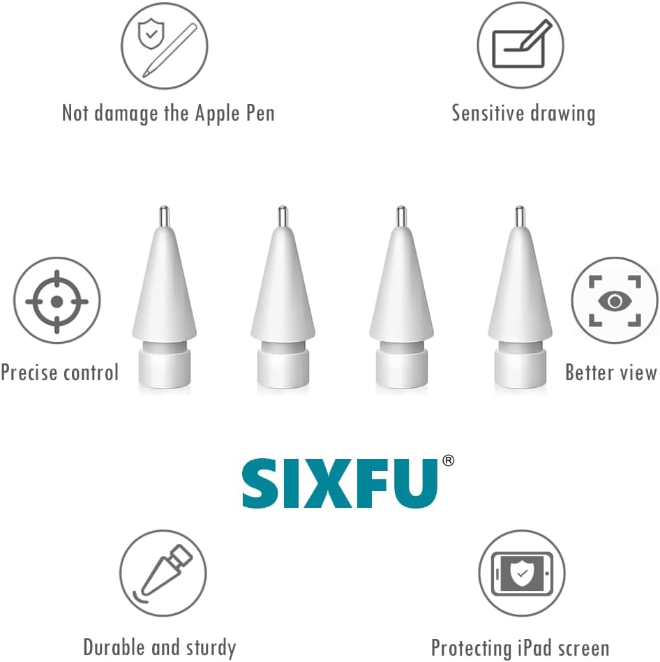 SIXFU Sturdy Long Metal Tips Compatible with Apple Pencil Tip, Durable Tips Compatible with Apple Pencil Pro/USB-C/ 1st/ 2nd Generation, Accessories Compatible with iPad Pencil(4 PCS)