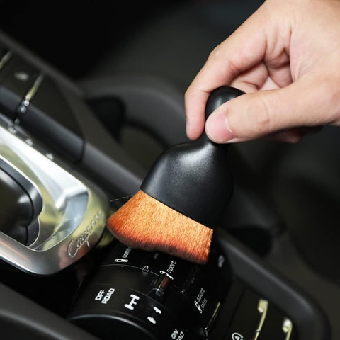 AOCISKA Car Interior Detailing Brush,Soft Bristle Cleaning Brush Car Detailing Brush Dusting Brush,Car Interior Cleaning Tool,Auto Detail Brush Car Dash Duster Brush (Black&Brown with Cap)