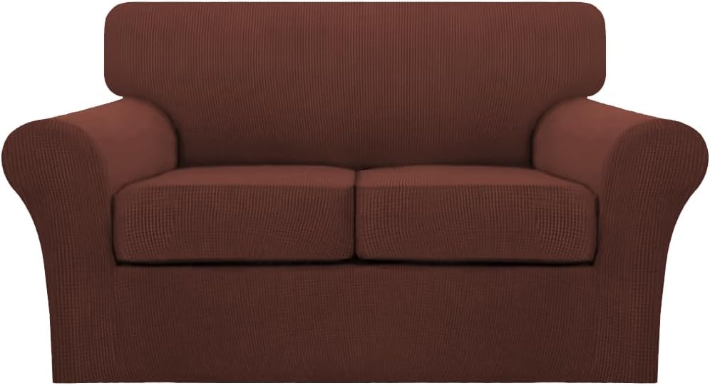 Turquoize 3 Piece Sofa Covers For 2 Cushion Couch Sofa Slipcover Soft Couch Cover For Dogs-Washable Sofa Furniture Cover With 2 Individual Cushion Covers, Thick Jacquard Fabric (Loveseat, Burnt Brick)
