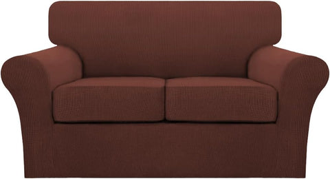 Turquoize 3 Piece Sofa Covers For 2 Cushion Couch Sofa Slipcover Soft Couch Cover For Dogs-Washable Sofa Furniture Cover With 2 Individual Cushion Covers, Thick Jacquard Fabric (Loveseat, Burnt Brick)