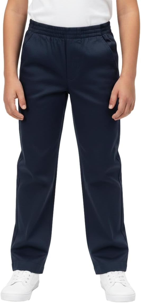 unik Boys Uniform Pants, Pull-On Elastic Waist School Trousers for Kids, Comfort Twill Pants with Pockets, Size 4-16