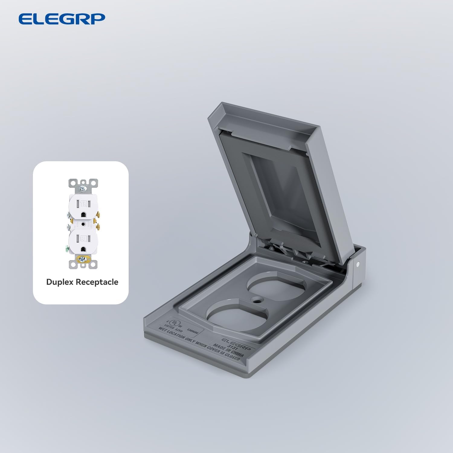 ELEGRP Vertical Outdoor Cover for Duplex Receptacles, Weatherproof Wall Plate, Outdoor Electrical Outlet Cover, Standard Size 1-Gang 4.85” x 2.82”, Thermoplastic, 1 Pack, Grey