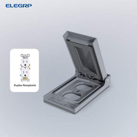 ELEGRP Vertical Outdoor Cover for Duplex Receptacles, Weatherproof Wall Plate, Outdoor Electrical Outlet Cover, Standard Size 1-Gang 4.85” x 2.82”, Thermoplastic, 1 Pack, Grey