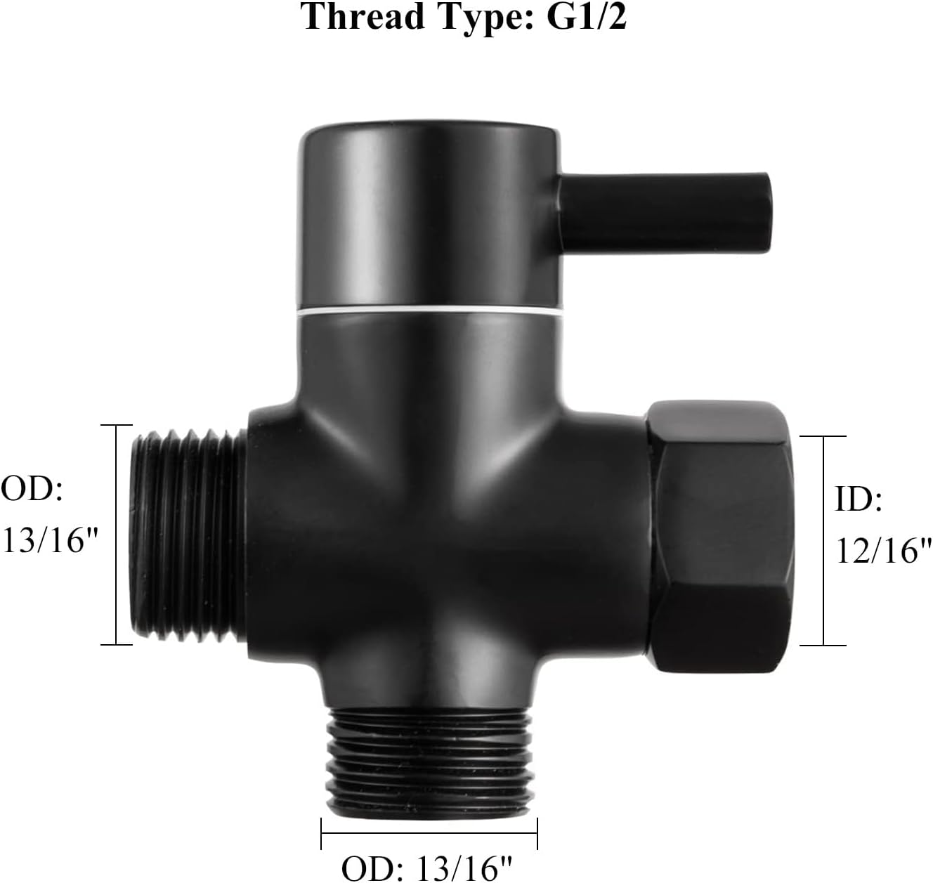Sneatup Solid Brass 3-way G1/2 Shower Diverter (Matte Black)