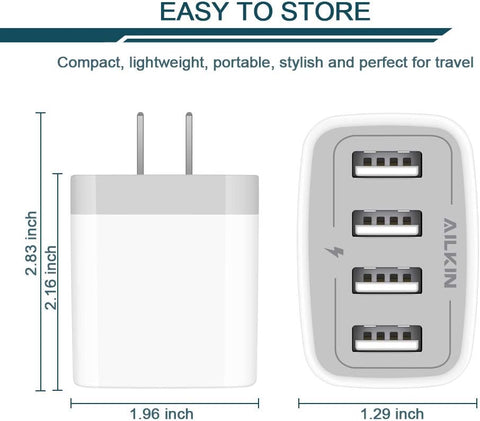 USB Charger Cube, Wall Charger Plug, AILKIN 4.8A 4-Muti Port USB Adapter