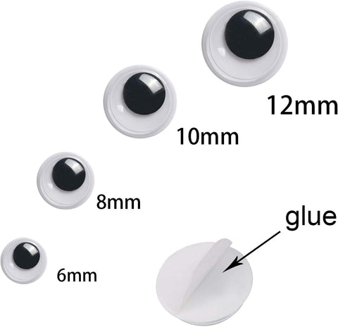 UPINS 300 Pcs Black Wiggle Googly Eyes with Self Adhesive Mixed Packaging