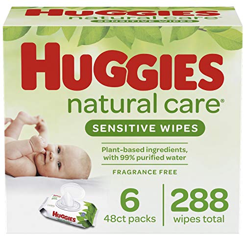 Huggies Natural Care Sensitive Baby Wipes, Unscented, 6 Flip-Top Packs, 48 Count (Pack of 6)