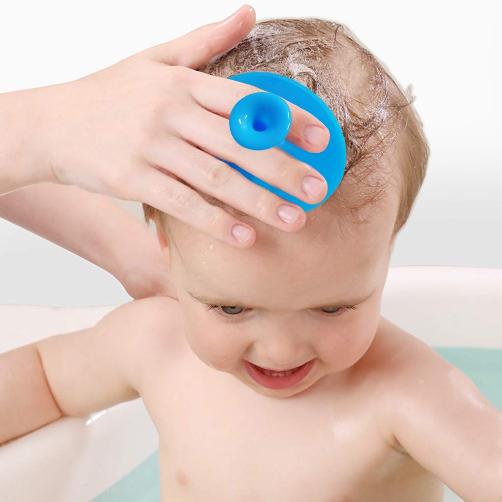 Baby Bath Brush, Baby Cradle Cap Brush, Silicone Massage Brush, Silicone Scrubbers Exfoliator Brush, Baby Skin Scrubbers for Dry Skin and Cradle Cap (Large-Blue & Green)