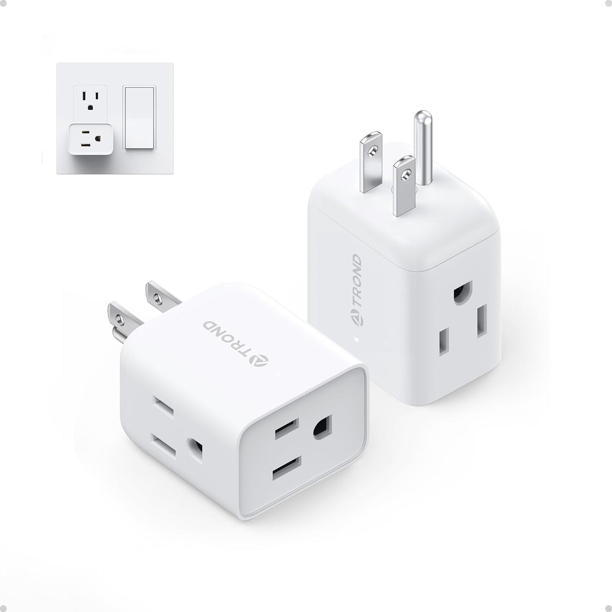 TROND Multi Plug Wall Outlet Extender 2 Pack, Small Outlet Splitter, White