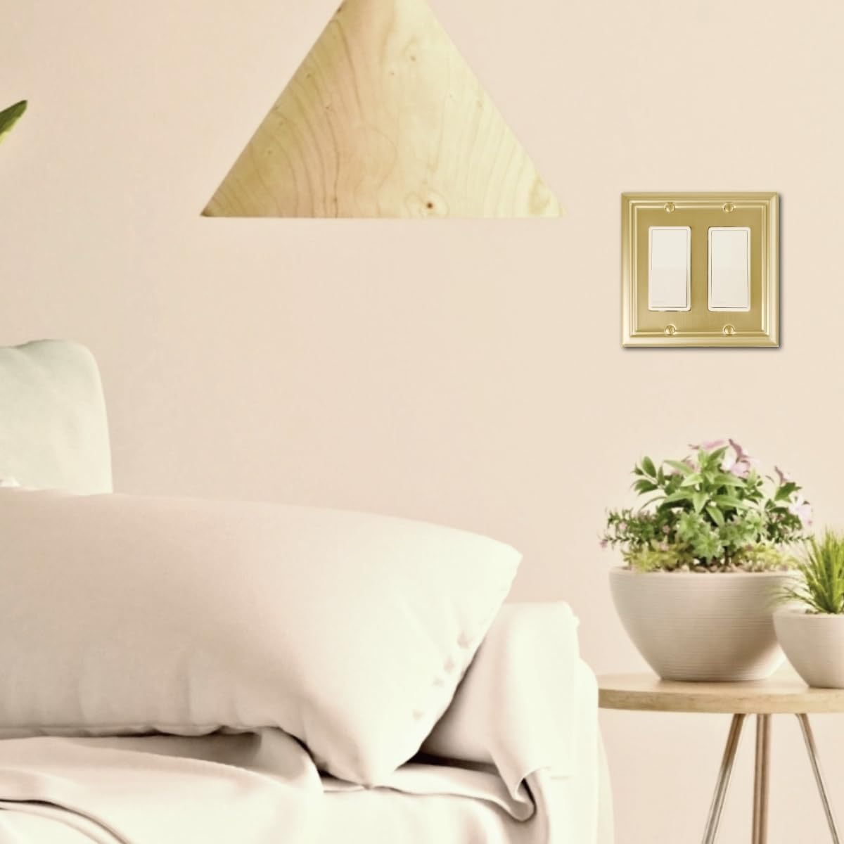 OKAWYC Double Decorator Light Switch Cover Adler Metal Wall Plate, 2-Pack Brushed Brass 2 Gang Double Rocker, for Receptacle Dimmer Switch GFCI Outlet Decorative Wallplate, Durable