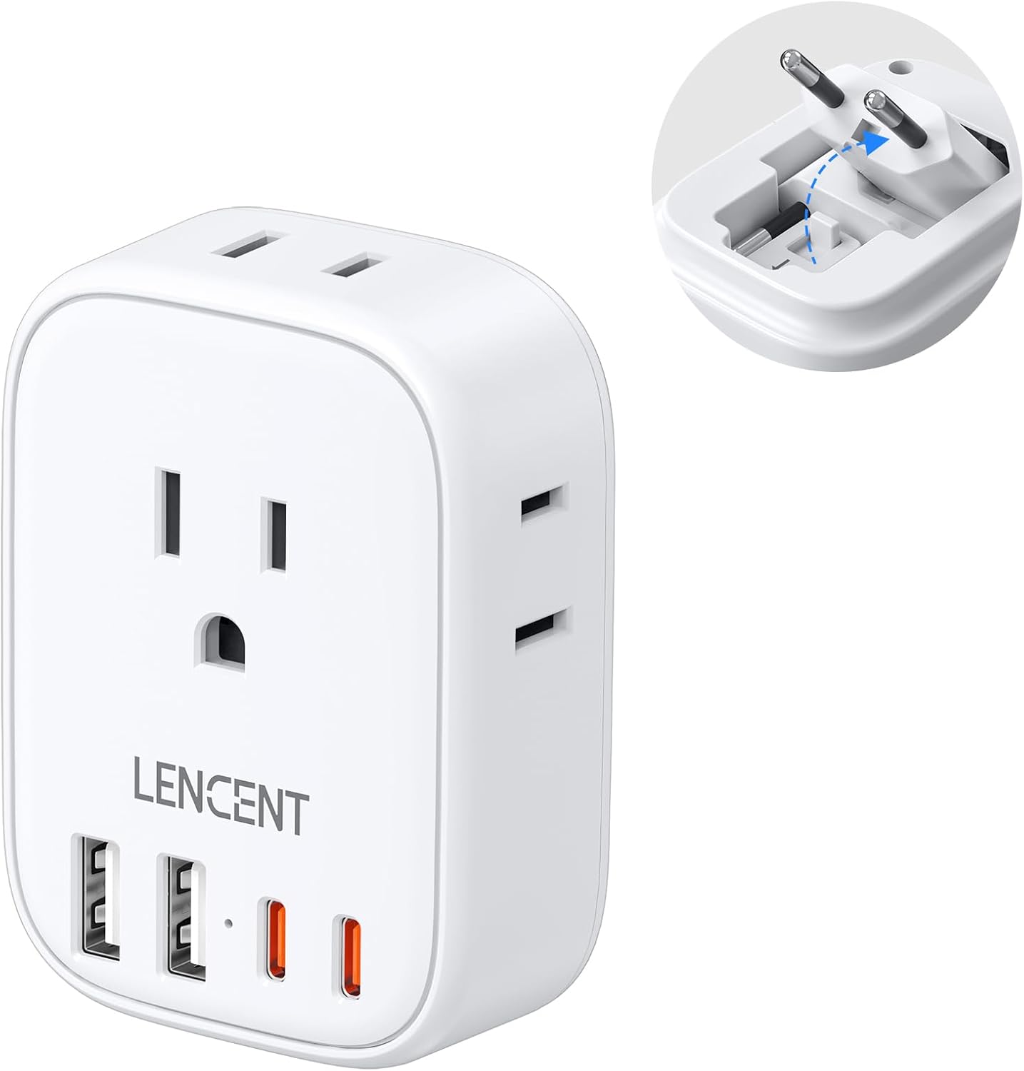 LENCENT European Travel Plug Adapter US to Europe Type-C Foldable Plug
