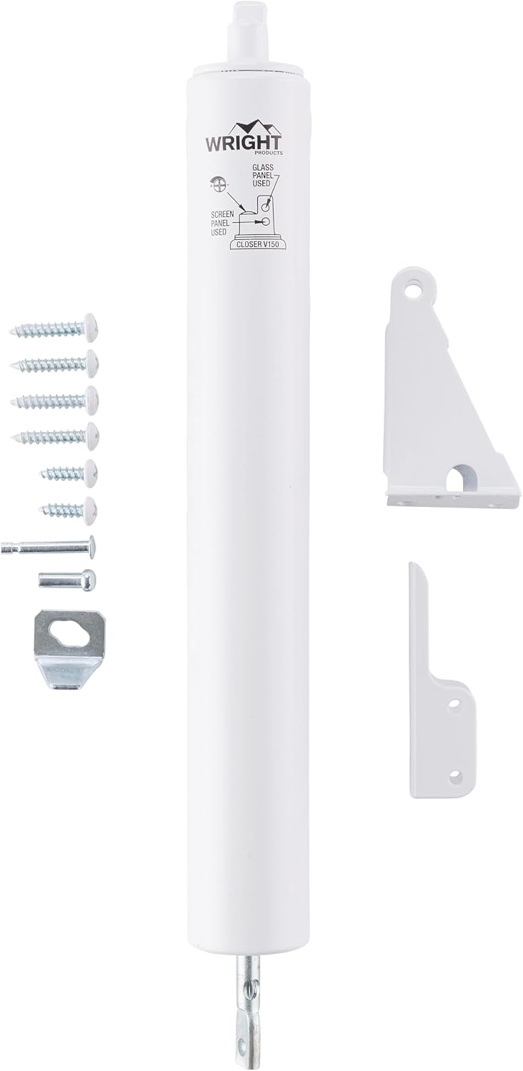 Wright Products Heavy-Duty Pneumatic Storm Door Closer – Durable, Adjustable, Quiet-Closing with Hold-Open Feature (Transitional, White)