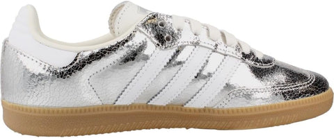adidas Samba OG Womens Sneaker (Silver Metallic Cracked Leather, 7.5)